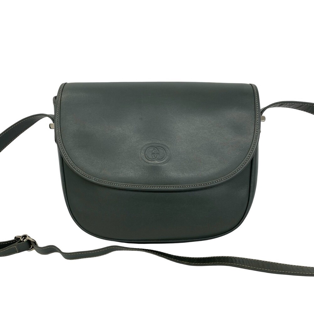 GUCCI Vintage GG Logo Leather Shoulder Bag/Pouch for Women, Gray, 42820